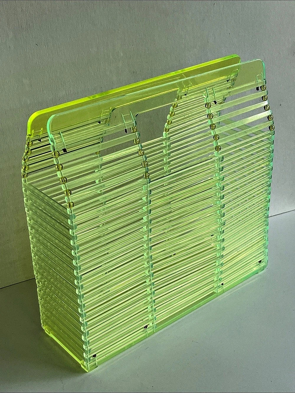 Neon Green Lucite Slat Handbag Clear Acrylic Top Handle Purse
